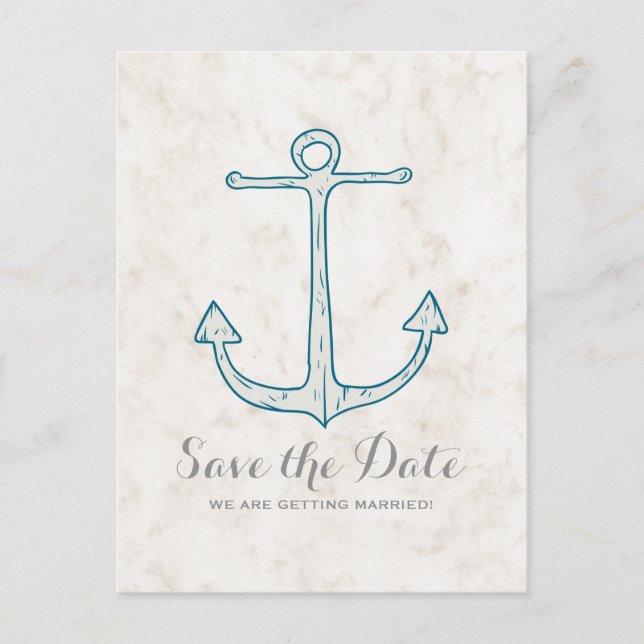 Postale Faire-part Royal Blue Rustic Ancre Enregistrer la date Carte  (Devant)
