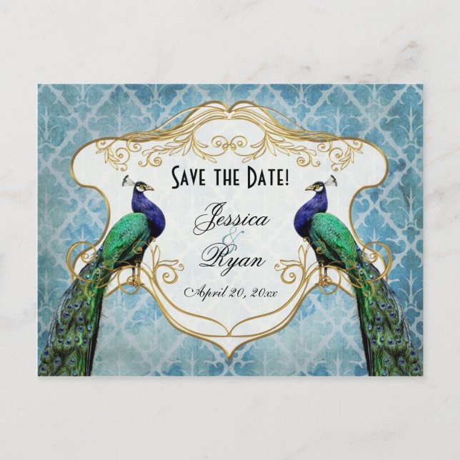 Postale Faire-part Royal Peacock Blue Enregistrer la date Carte posta (Devant)