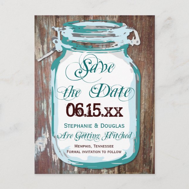 Postale Faire-part Rustic Country Mason Jar Enregistrer la date Carte (Devant)