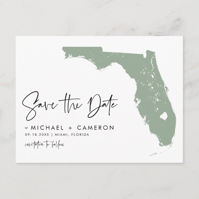 Postale Faire-part Sage Green Florida Carte Script moderne Enregistre (Devant)