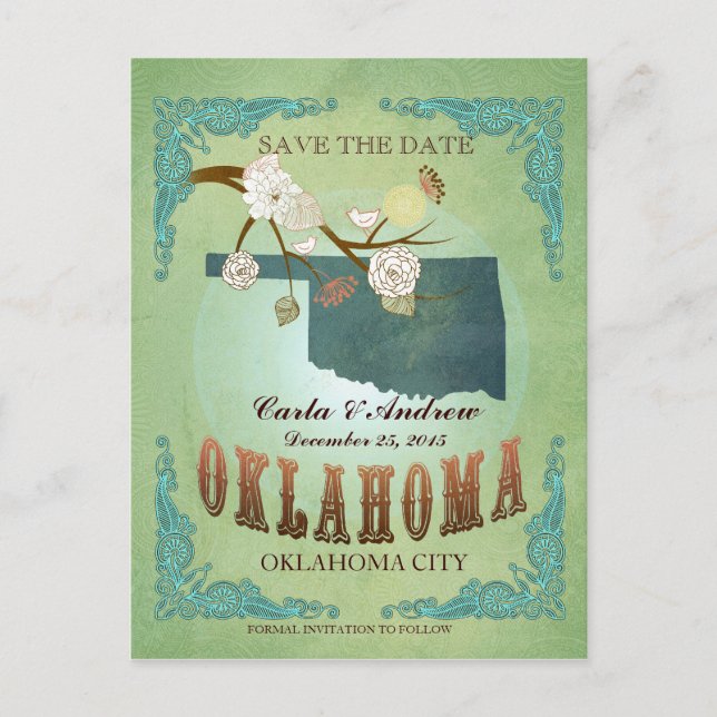 Postale Faire-part Sauver la date - Carte de l'Oklahoma avec de beaux (Devant)
