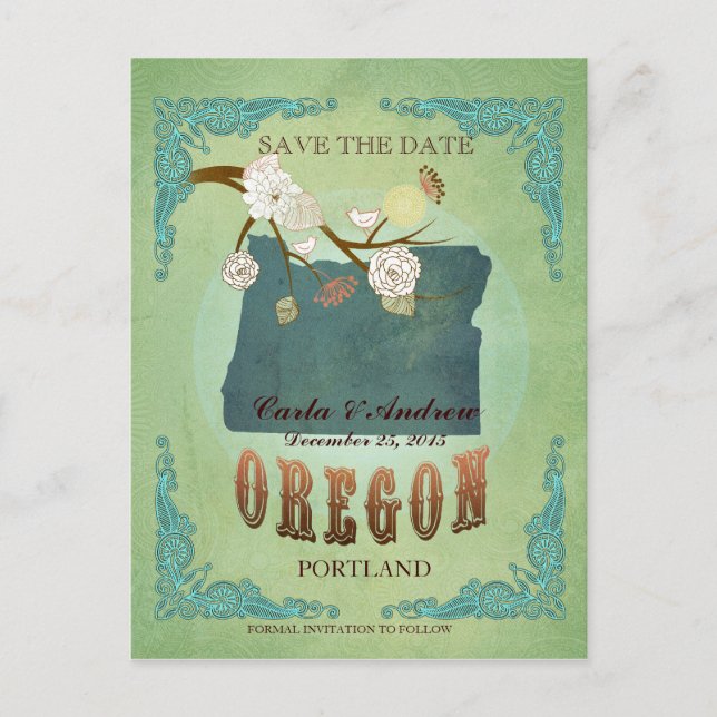 Postale Faire-part Sauver la date - Carte de l'Oregon avec de beaux o (Devant)