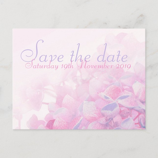 Postale Faire-part Sauver la date carte de mariage hortensia rose vio (Devant)