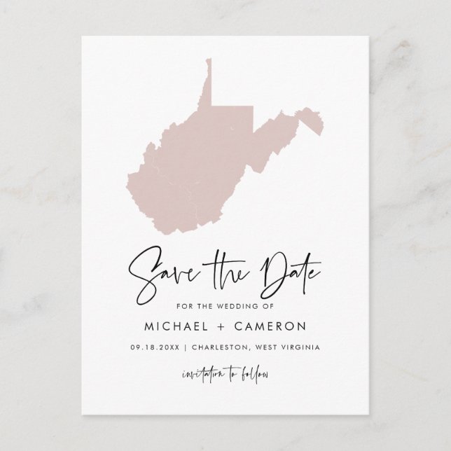 Postale Faire-part Script de carte de Blush Pink West Virginia Enregi (Devant)