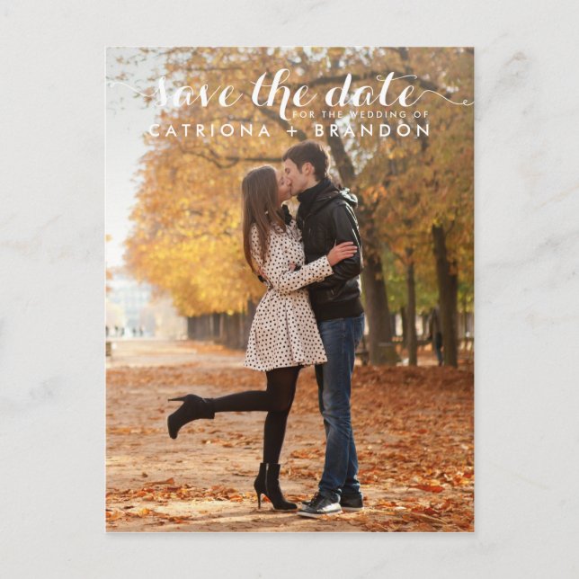 POSTALE FAIRE-PART SCRIPT WHIMSICAL BLANC ENREGISTRER LA DATE CARTE P (Devant)