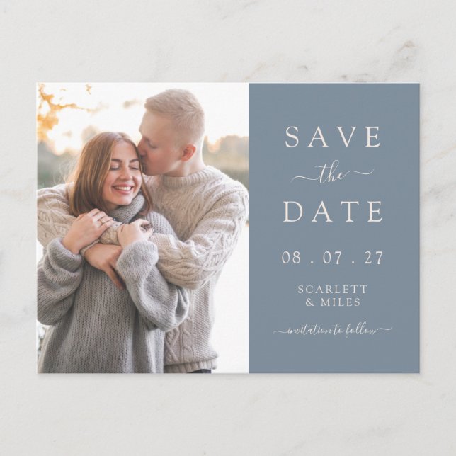 Postale Faire-part Simple Carte de Mariage Bleue Poussiéreuse pour Sa (Devant)