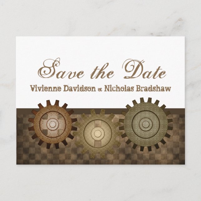 Postale Faire-part Steampunk Gears Enregistrer la date Carte postale, (Devant)