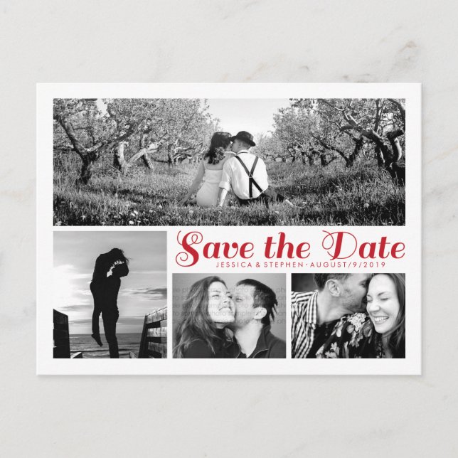 Postale Faire-part Style Blanc Enregistrer La Date Collage Carte Post (Devant)