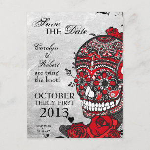 Postale Faire-part Tatouages Roses et Crâne de Sucre Carte de Save th