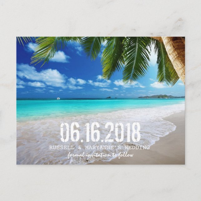 Postale Faire-part Tropical Beach Wedding Enregistrer la date Carte p (Devant)