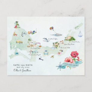 Postale Faire-part Turks & Caicos   Carte Itinéraire De Mariage De De