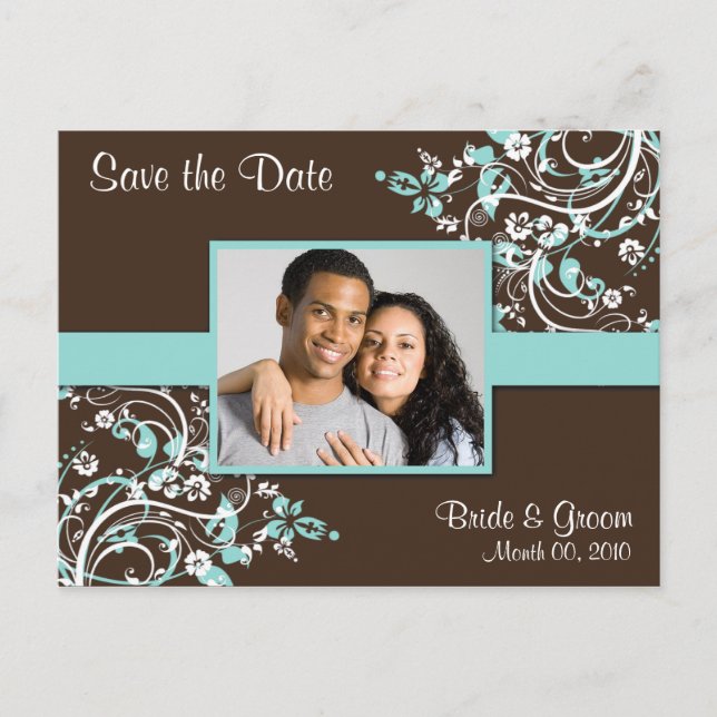Postale Faire-part Turquoise et Brown Enregistrer la date Photo Carte (Devant)