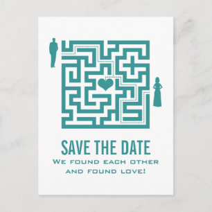 Postale Faire-part Turquoise Love Maze Enregistrer la date Carte post