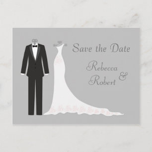 Postale Faire-part Tuxedo, Robe sur carte de préavis de mariage argen
