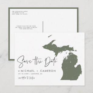 Postale Faire-part Vert Taupe Michigan Carte Code QR Enregistrer la D