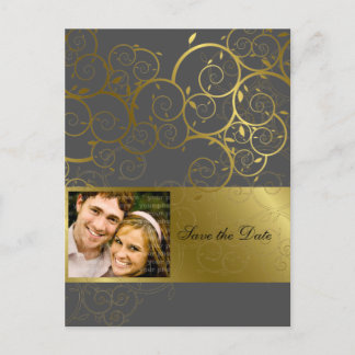 Postale Faire-part Vin Spiral Or Ornemental Enregistrer La Date Carte