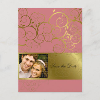 Postale Faire-part Vin Spiral Or Ornemental Enregistrer La Date Carte