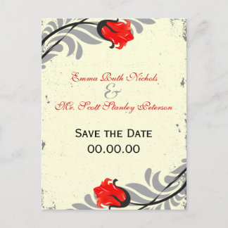 Postale Faire-part Vintage Red Rose Grunge Enregistrer La Date Carte 