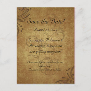 Postale Faire-part Vintage Teastain Swirl Enregistrer la carte Date