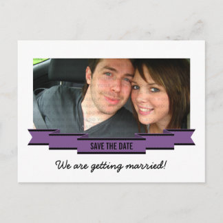 Postale Faire-part Violet ruban photo Enregistrer la date carte posta