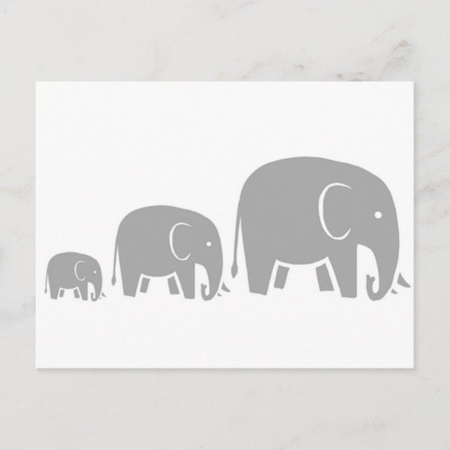 Postale famille d'éléphants de trois - gris sur carte post (Devant)