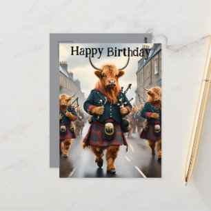Postale Fanfare de cornemuse Highland Cow, Carte d'anniver