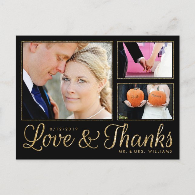 Postale Faux Gold Love Thanks Mariage 3 Photo Carte postal (Devant)