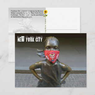Postale Fearless Girl avec masque brodé, NYC - Carte posta