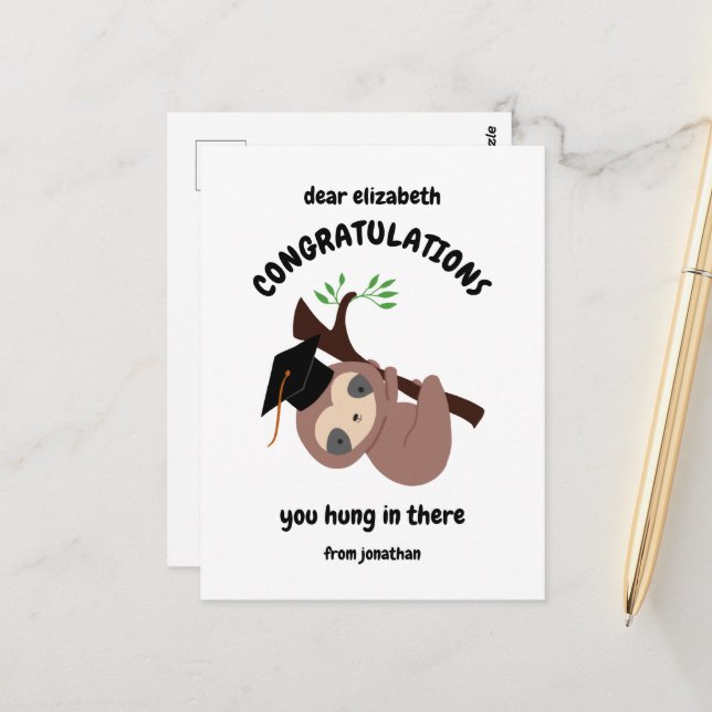 Postale Félicitations Jote Sloth Graduation Carte personna (Devant/Arrière en situation)