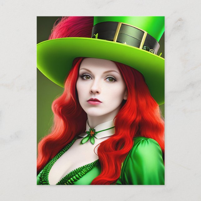 Postale Femme de la Saint-Patricks dans Green Tophat Carte (Devant)