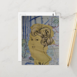 Postale Femme vintage et carte mixte 