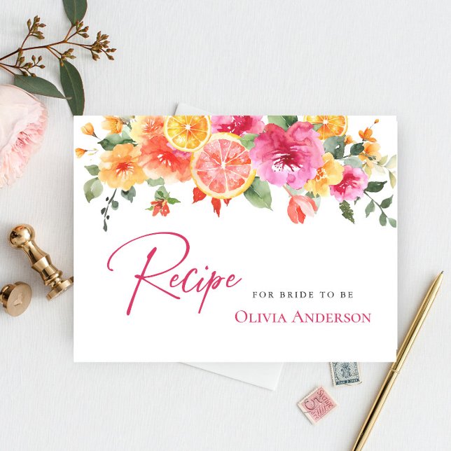 Postale Festive Fleurs Lumineuses Citrus Carte de recette  (Créateur téléchargé)