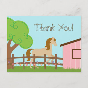 Postale Fête d'anniversaire de cheval de fille merci carte