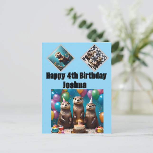 Postale Fête d'anniversaire de triplés loutres, Carte post (Debout devant)