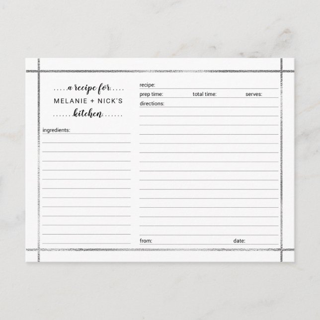 Postale Fête des mariées carte de recette, cadre argent si (Devant)