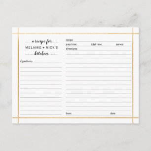 Postale Fête des mariées carte de recette, cadre or simple