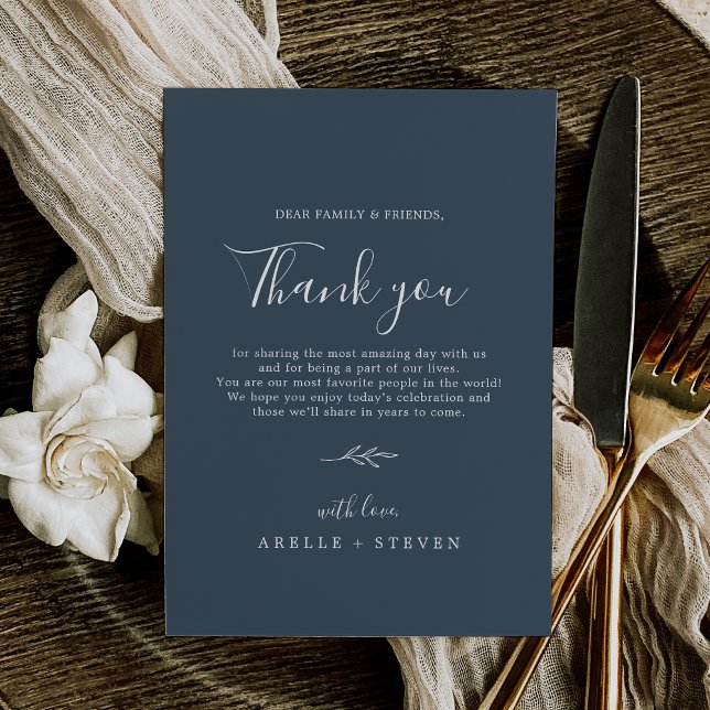 Postale Feuille minimale | Carte de réception Merci bleu a (Minimal Leaf | Slate Blue Thank You Reception Card)