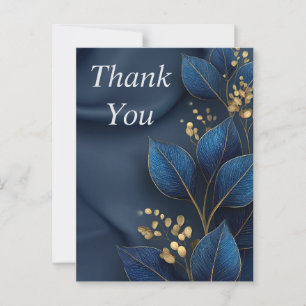 Postale Feuilles bleu et or sur Carte de remerciements ble