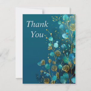 Postale Feuilles bleu et or sur Carte de remerciements ble