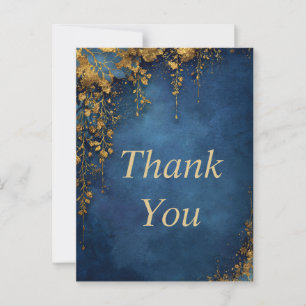 Postale Feuilles dorés sur Carte de remerciements bleu mar