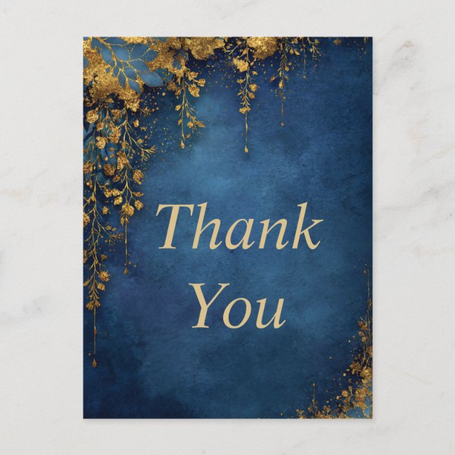 Postale Feuilles dorés sur Carte de remerciements bleu mar (Devant)
