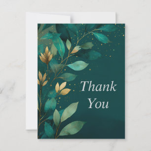 Postale Feuilles vert et or sur Carte de remerciements ver