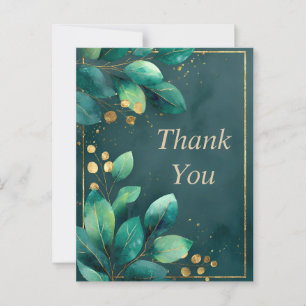 Postale Feuilles vert et or sur Carte de remerciements ver