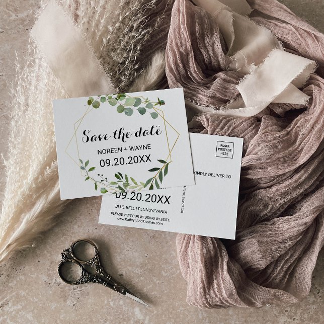 Postale Feuilles verts tropicaux Sauvegardez la carte Date (Créateur téléchargé)