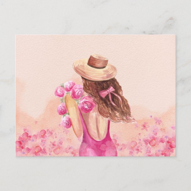 Postale Fille bouquet de fleurs rose esthétique Carte post (Devant)