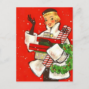 Postale Fille faisant des achats de Noël, carte de vœux de