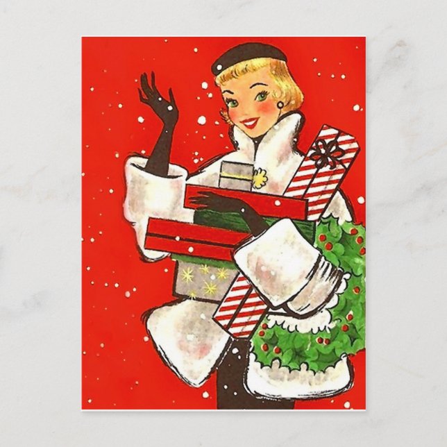 Postale Fille faisant des achats de Noël, carte de vœux de (Devant)