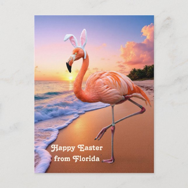 Postale Flamant rose Bunny Ears vie Carte de Pâques (Devant)