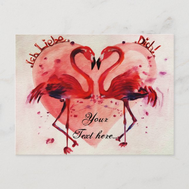 Postale Flamant rose/Coeur - Carte postale/Vorlage (Devant)