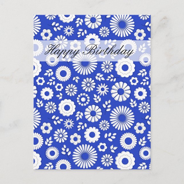 Postale Fleur d'été bleu profond Joyeux Anniversaire Carte (Devant)